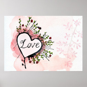Poster Watercolor Love Heart