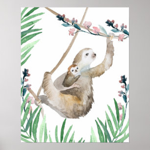 Poster Watercolor maman et bébé Sloth