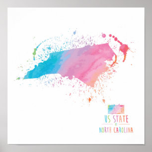 Poster Watercolor Map   North Carolina