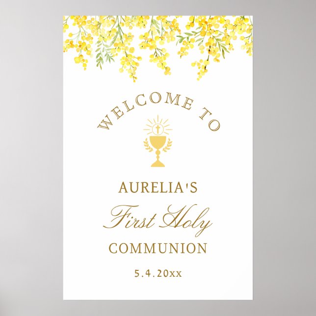 Poster Watercolor Mimosa First Communion Welcome (Devant)