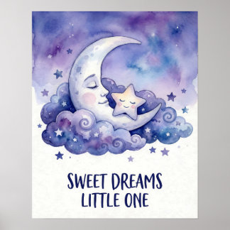 Poster Watercolor Moon and Star Sweet Dreams Little One