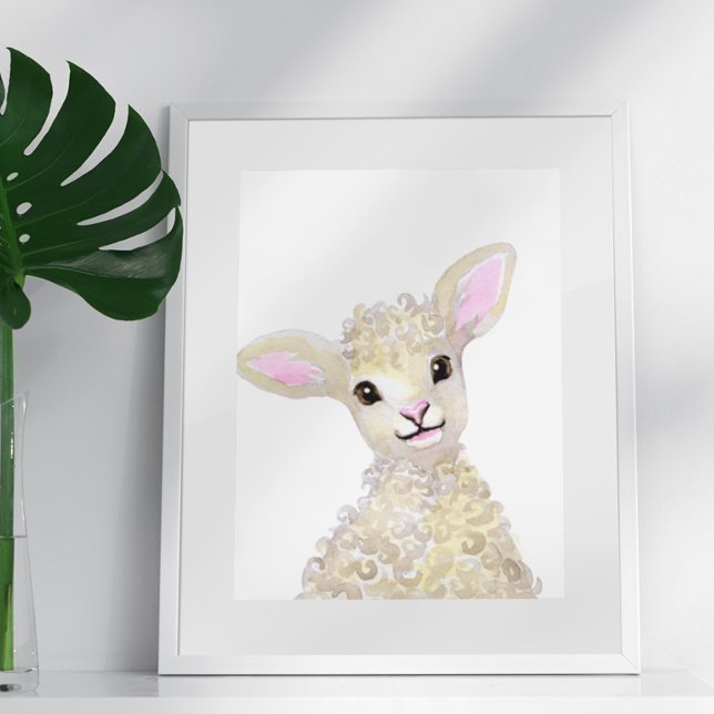 Poster Watercolor Nursery Woodland Farm Baby Sheep (Créateur téléchargé)