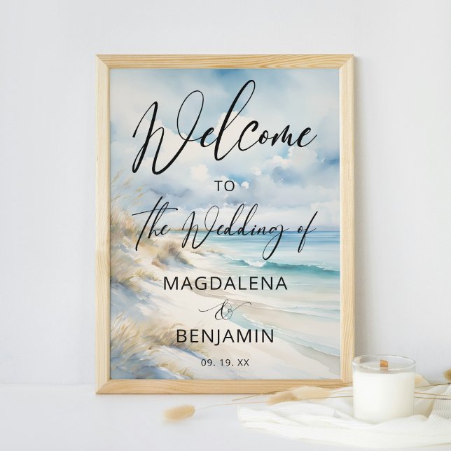 Poster Watercolor Ocean Coastal Beach Mariage Bienvenue (Créateur téléchargé)