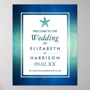 Poster Watercolor Ocean Starfish Beach Mariage Bienvenue