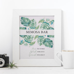 Poster Watercolor Palm Leaves Mimosa Bar