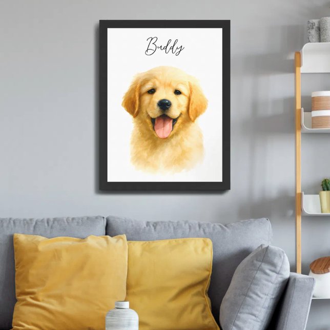 Poster Watercolor Pet Dog Portrait Script Name (Créateur téléchargé)