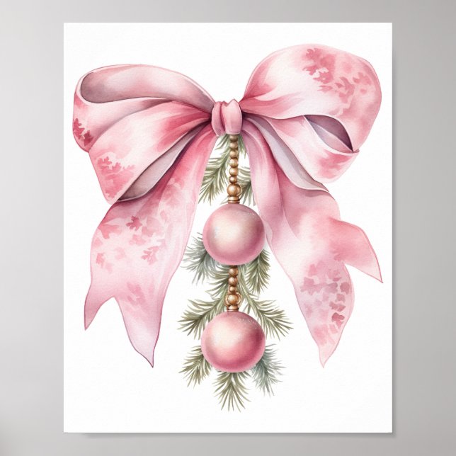 Poster Watercolor Pink Bow with Baubles  (Devant)