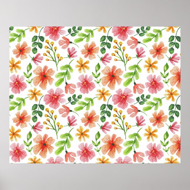 Poster Watercolor Pink Flowers Pattern-69677 (Devant)