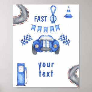 Poster Watercolor Race Car Premier Anniversaire texte per