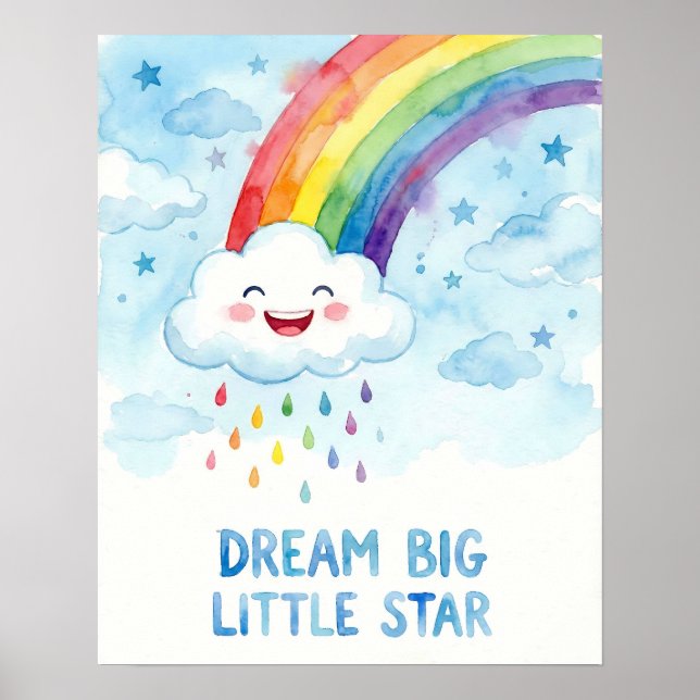 Poster Watercolor Rainbow Cloud Dream Big Kids (Devant)