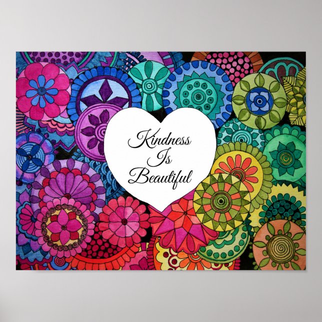 Poster Watercolor Rainbow Mandala With Heart (Devant)