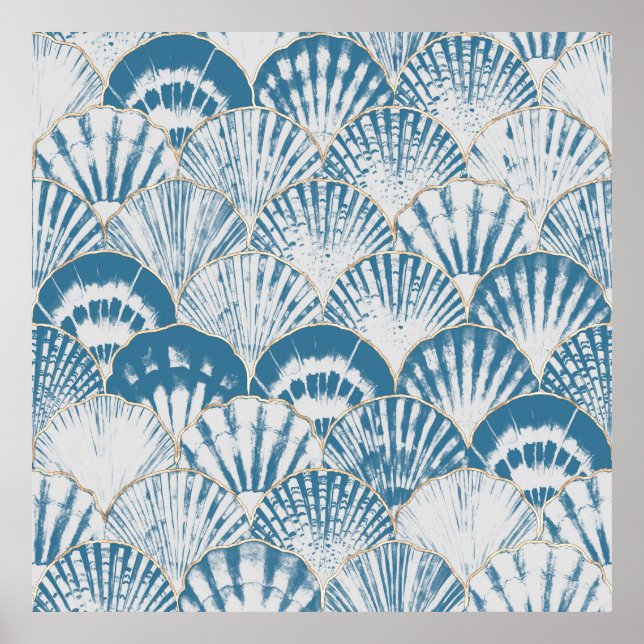 Poster Watercolor sea shell japonais vagues transparent p (Devant)
