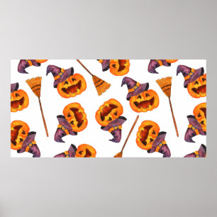 Poster Watercolor seamless pattern happy halloween holida