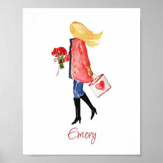 Poster Watercolor Shopping Fashion Girl (Devant)