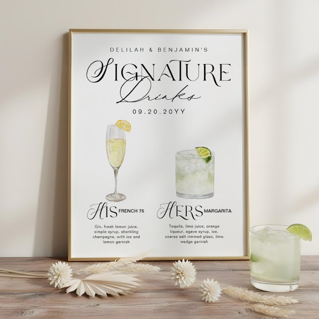 Poster Watercolor Signature Drink Wedding Bar Sign (Watercolor Signature Drink Wedding Bar Sign)