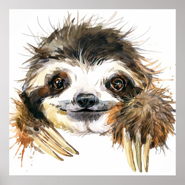 Poster Watercolor sloth (Devant)