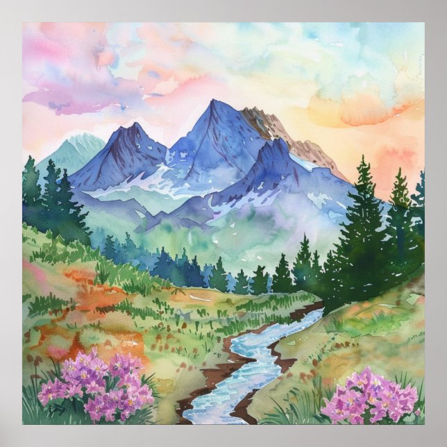Poster Watercolor Summer Mountain (Devant)