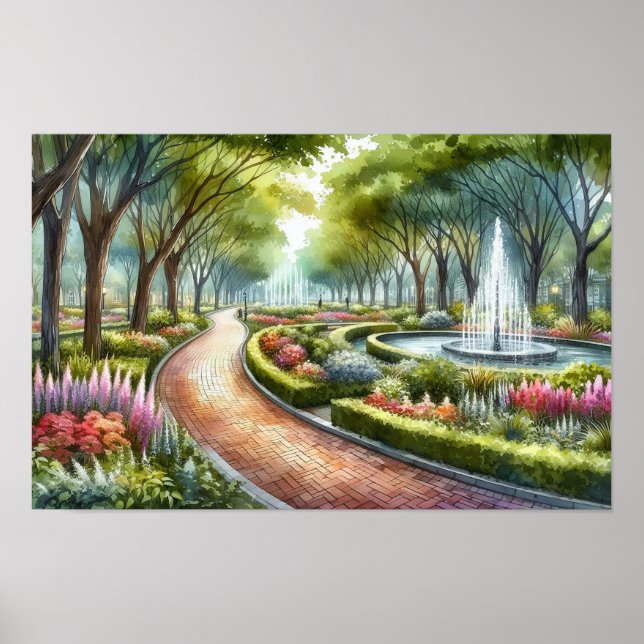 Poster Watercolor Summer Park Scene (Devant)