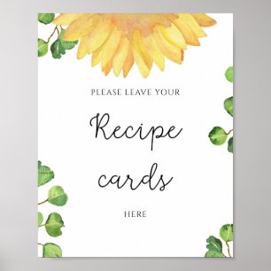 Poster Watercolor sunflower leave your recipe card here 