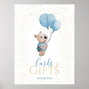 Poster Watercolor Teddy Bear Baby shower Gold Cartes Cade