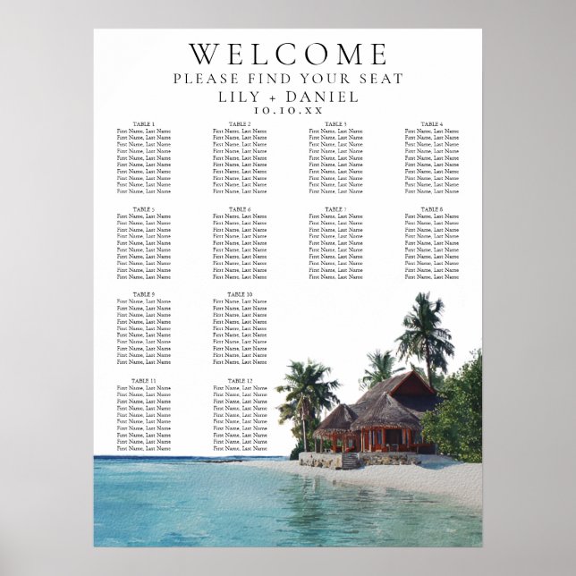 Poster Watercolor Tropical Beach Wedding Seating Chart (Devant)