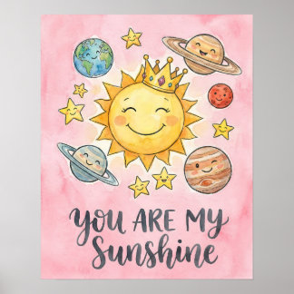 Poster Watercolor "You Are My Sunshine" Cute Space Kids