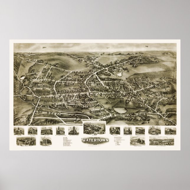 Poster Watertown, CT Carte panoramique - 1918 (Devant)