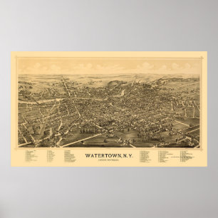 Poster Watertown, NY Carte panoramique - 1891