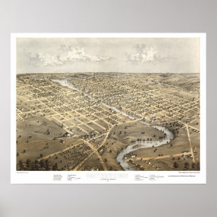 Poster Watertown, WI Carte panoramique - 1867