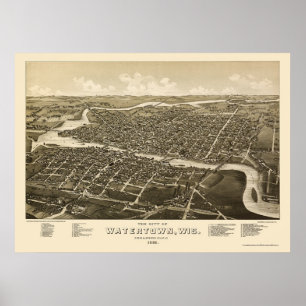 Poster Watertown, WI Carte panoramique - 1885
