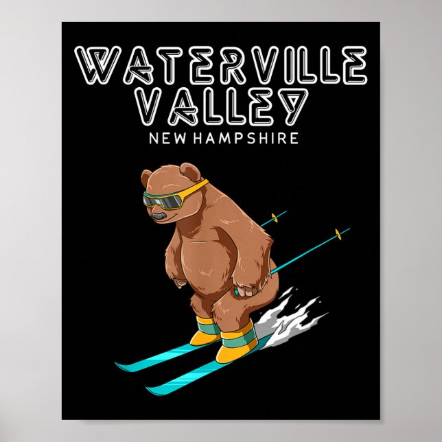Poster Waterville Valley New Hampshire - Funny Ski Grizzl (Devant)