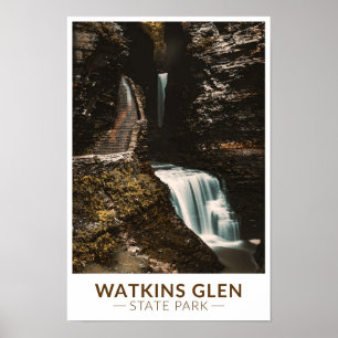 Poster Watkins Glen State Park New York Aquarelle Rétro