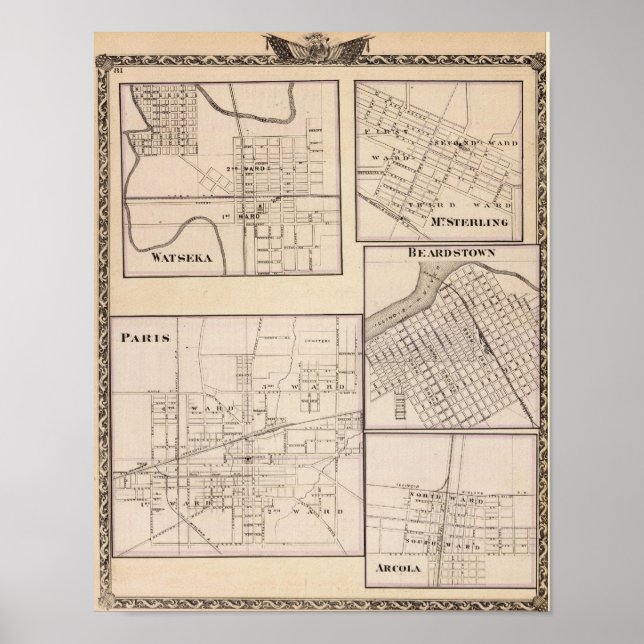 Poster Watseka, Paris, Mt Sterling, Beardstown et Arcola (Devant)