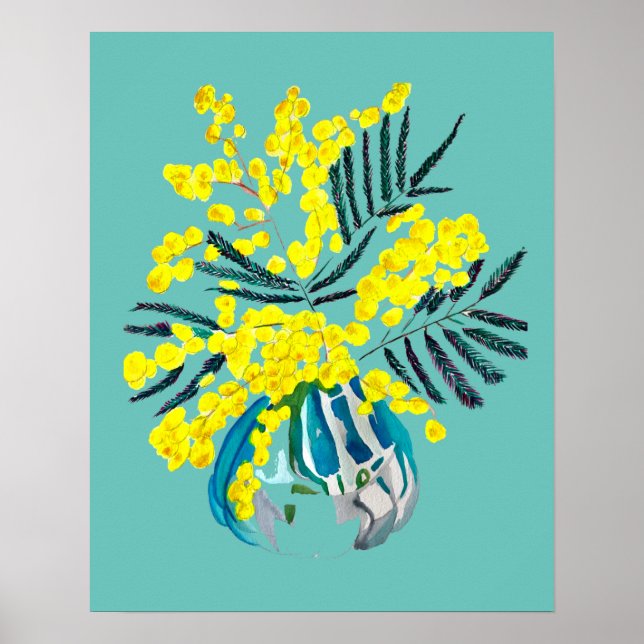 Poster Wattle mimosa moderne fleurie jaune (Devant)