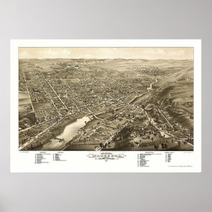 Poster Waukesha, carte panoramique de WI - 1880