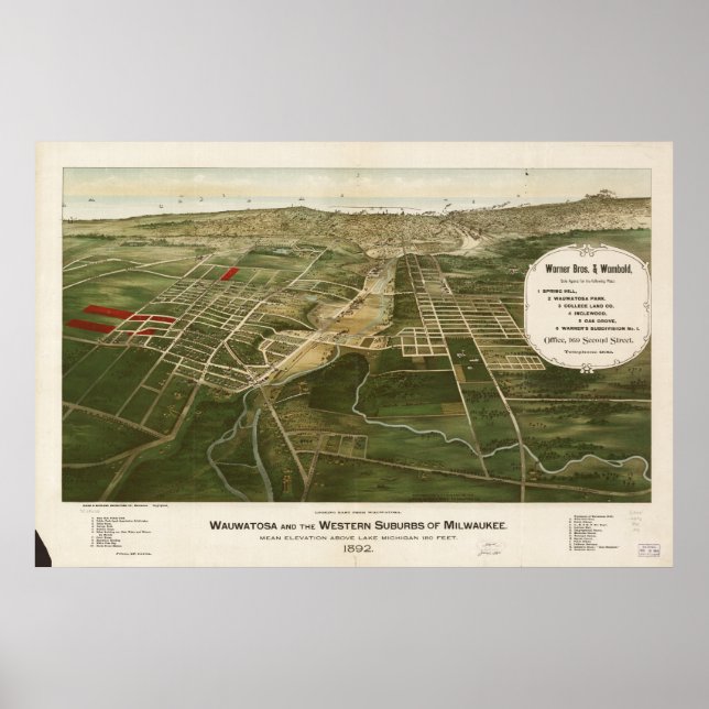 Poster Wauwatosa - Milwaukee WI 1892 Carte panoramique (Devant)