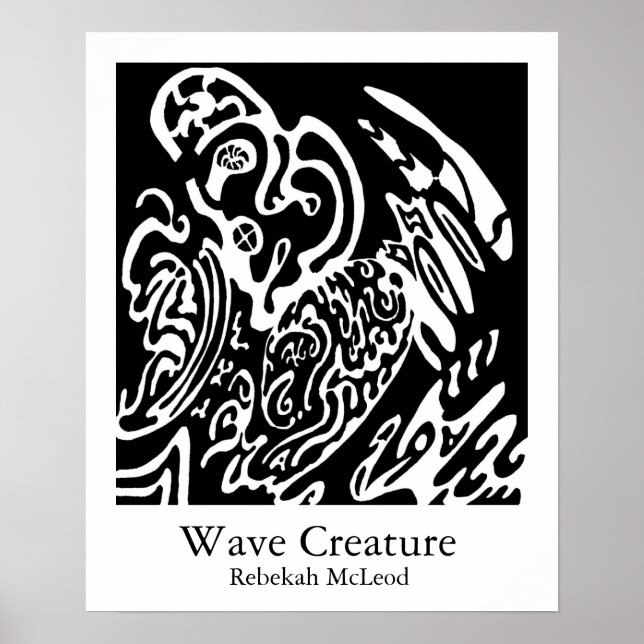 Poster "Wave Creature" B&W Art abstrait (Devant)