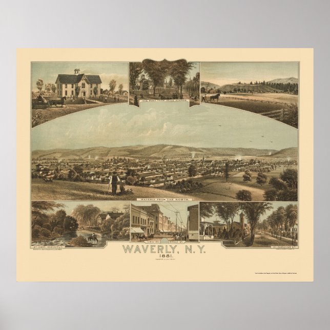 Poster Waverly, NY Carte panoramique - 1881 (Devant)