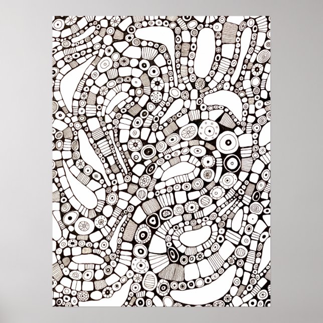 Poster Wavy Bendy Circles Square Abstract Line Drawing (Devant)