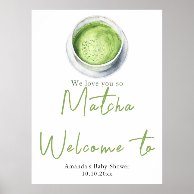 Poster We love you so Matcha Baby Shower Welcome (Devant)