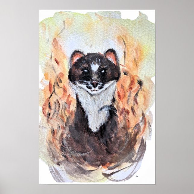 Poster Weasel Humour magique Totem Harmonie Aquarelle Mys (Devant)