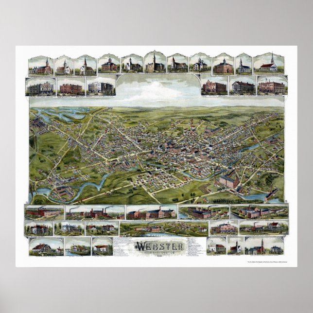 Poster Webster, MA Carte panoramique - 1892 (Devant)