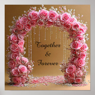 Poster Wedding Arch with Pink Roses Romantic Floral 🌸💍✨