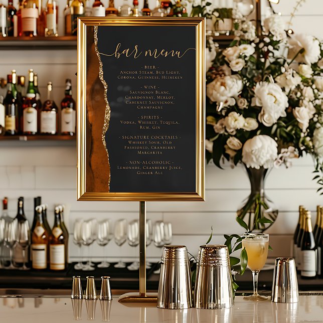 Poster Wedding Bar Menu Burnt Orange Gold Agate Dark (Créateur téléchargé)