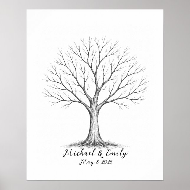 Poster Wedding Fingerprint Tree Guest Book Alternative (Devant)