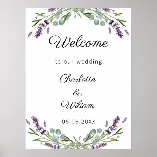 Poster Wedding lavender eucalyptus greenery welcome (Devant)