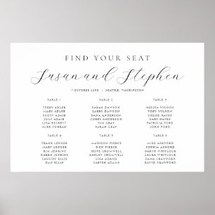 Poster Wedding Modern Minimal Six Table Seating Chart