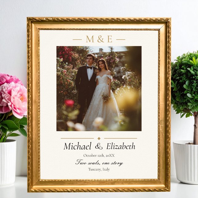 Poster Wedding Photo Elegant Cream Gold Modern Custom (Créateur téléchargé)