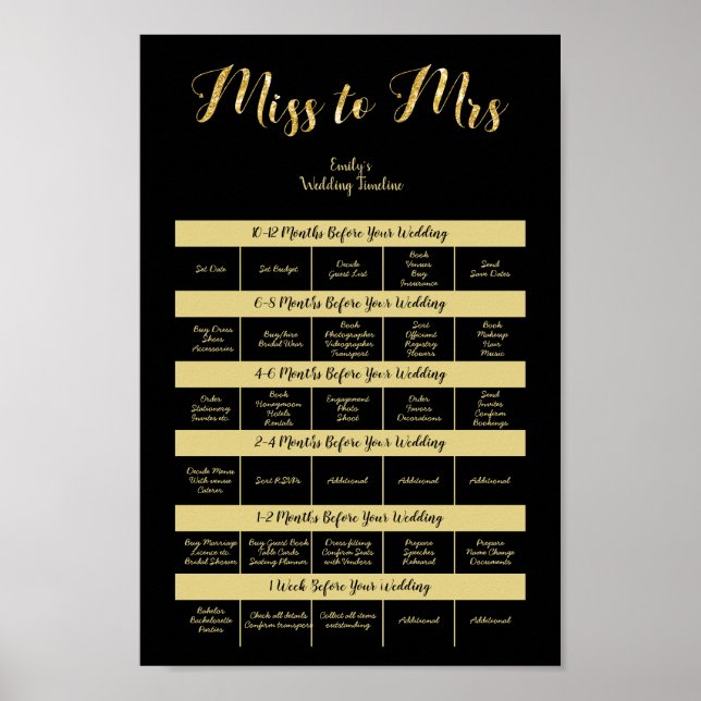 Poster wedding planner 12MOIS MODÈLE Black Gold (Devant)