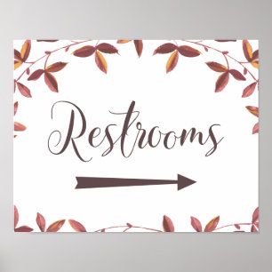 Poster Wedding Restrooms Right Arrow Sign Rustic Autumn